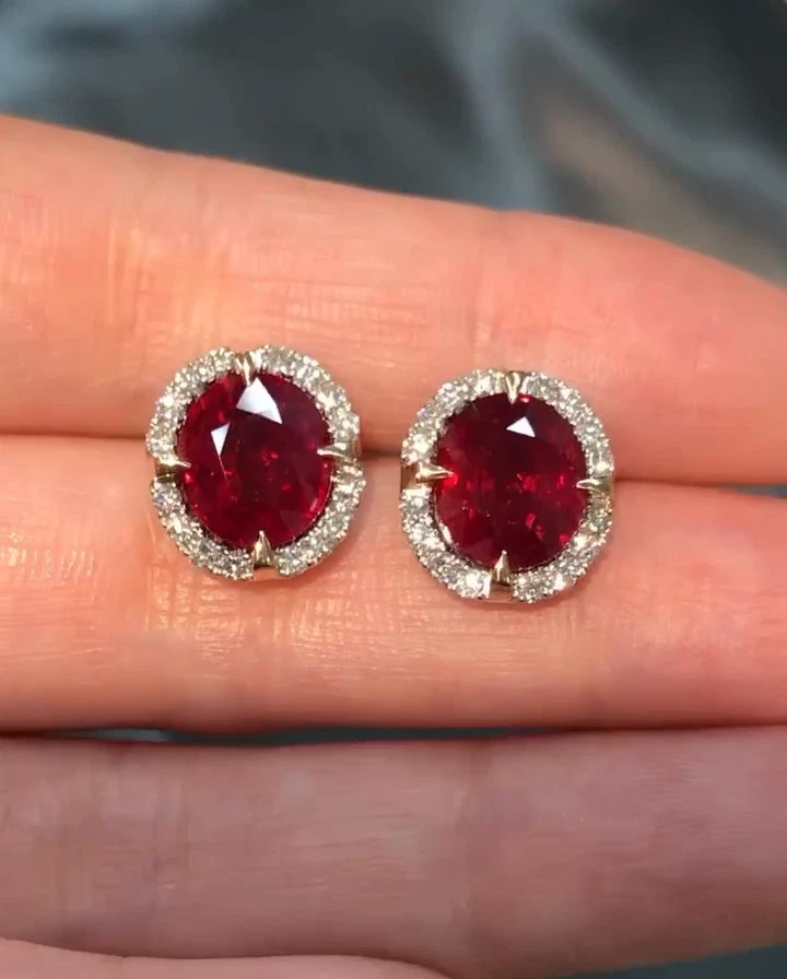 5.60 Ct Oval Cut Natural Ruby Diamond Earring 14K Solid White Gold Stud