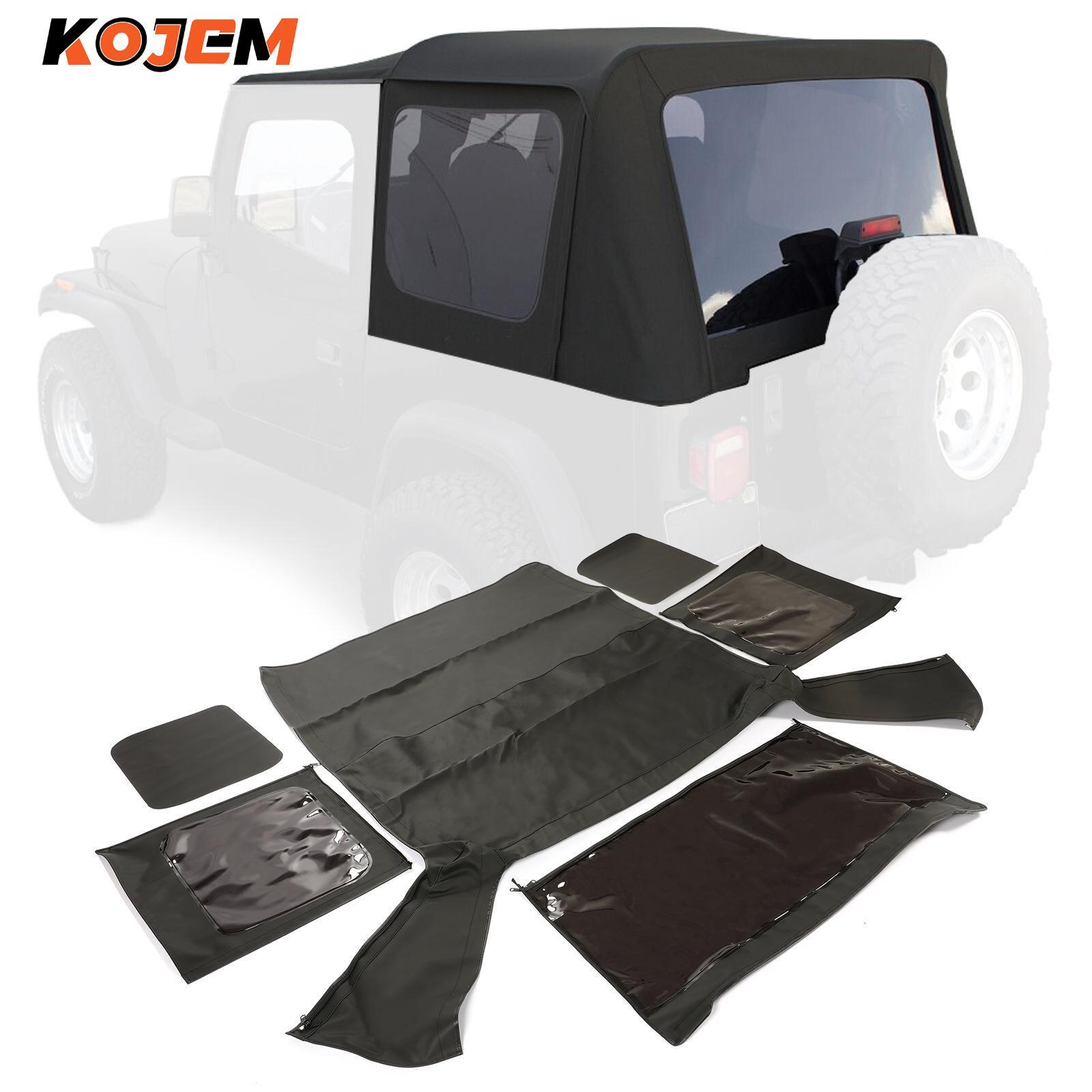 For 1987-1995 Jeep Wrangler YJ Soft Top 2 Door Sailcloth Black w/Plastic Windows