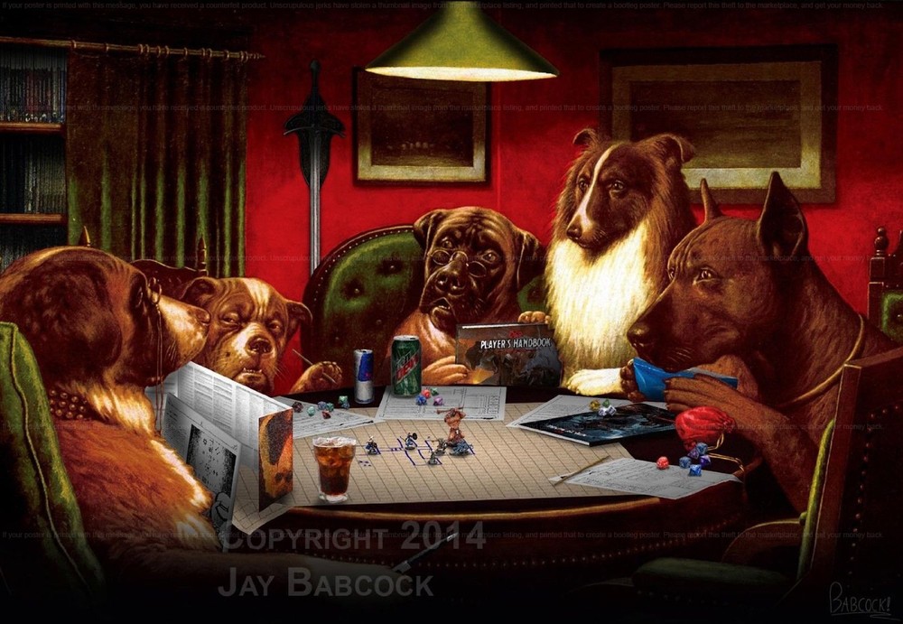 Dogs Playing D&D (5th edition D&D version) full color poster