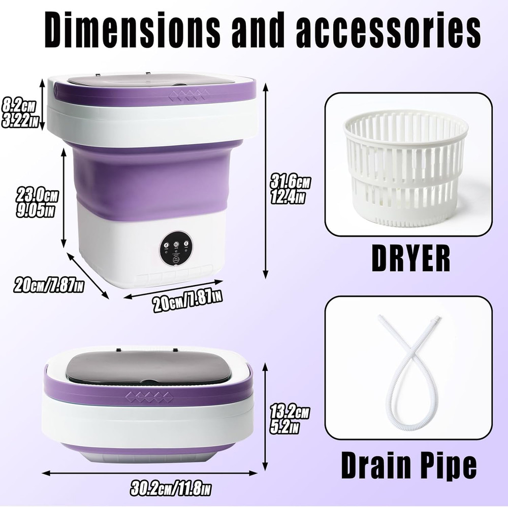 Mini Portable Foldable Washer - 16L Portable Washing Machine, Spin Dryer, Small