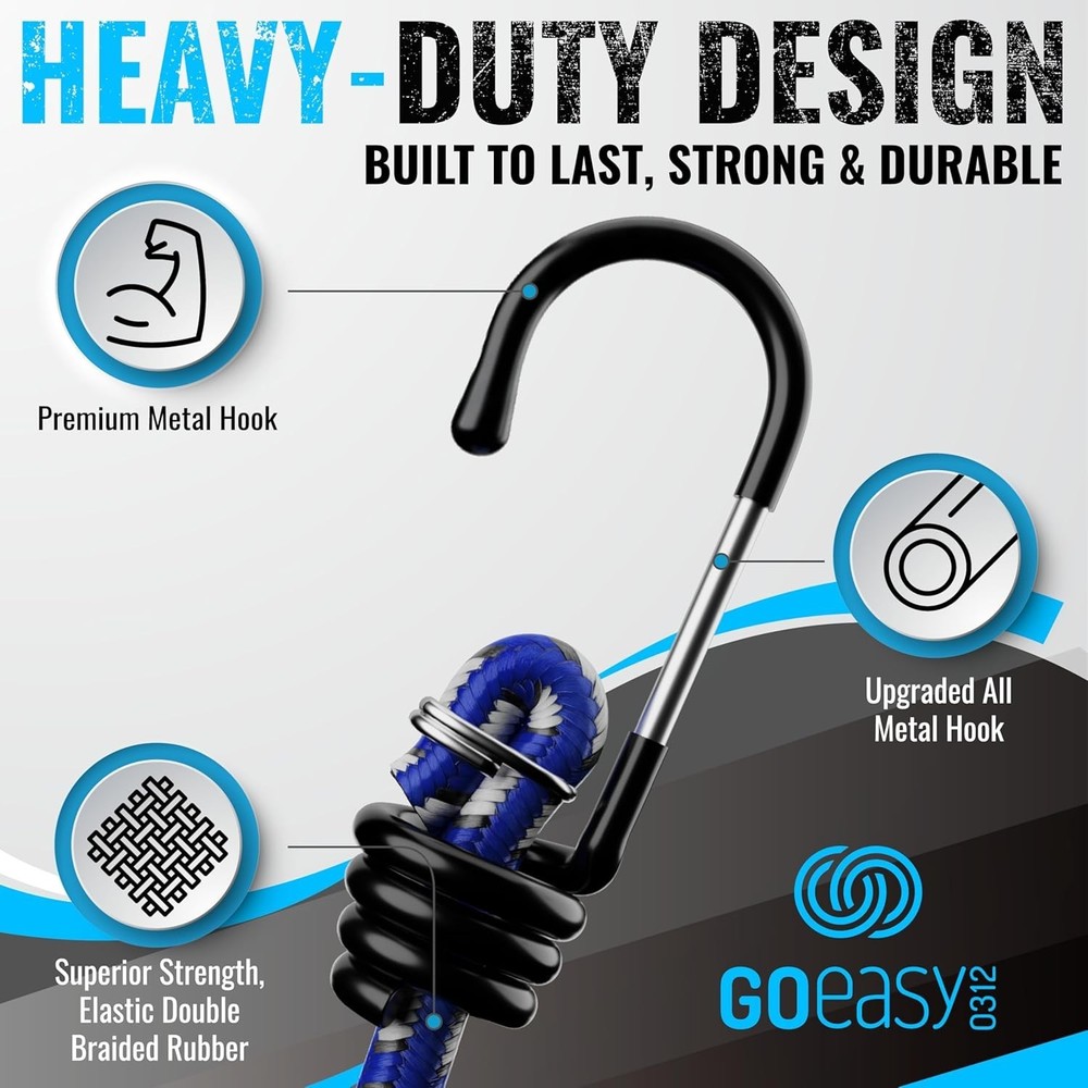 Heavy Duty Bungee Cords Set - 20 Pcs Assorted Sizes