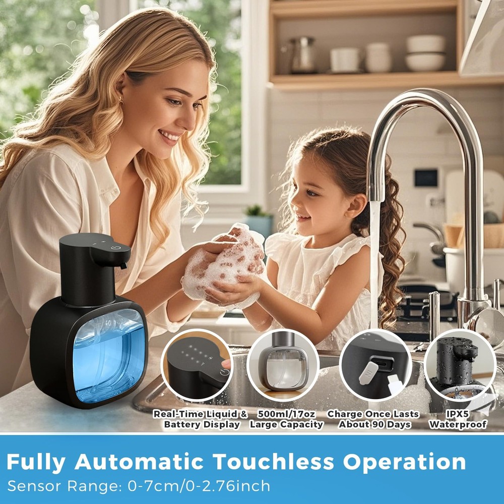 DODO MEKIA Automatic Liquid Soap Dispenser, 17oz/500ml Touchless Black