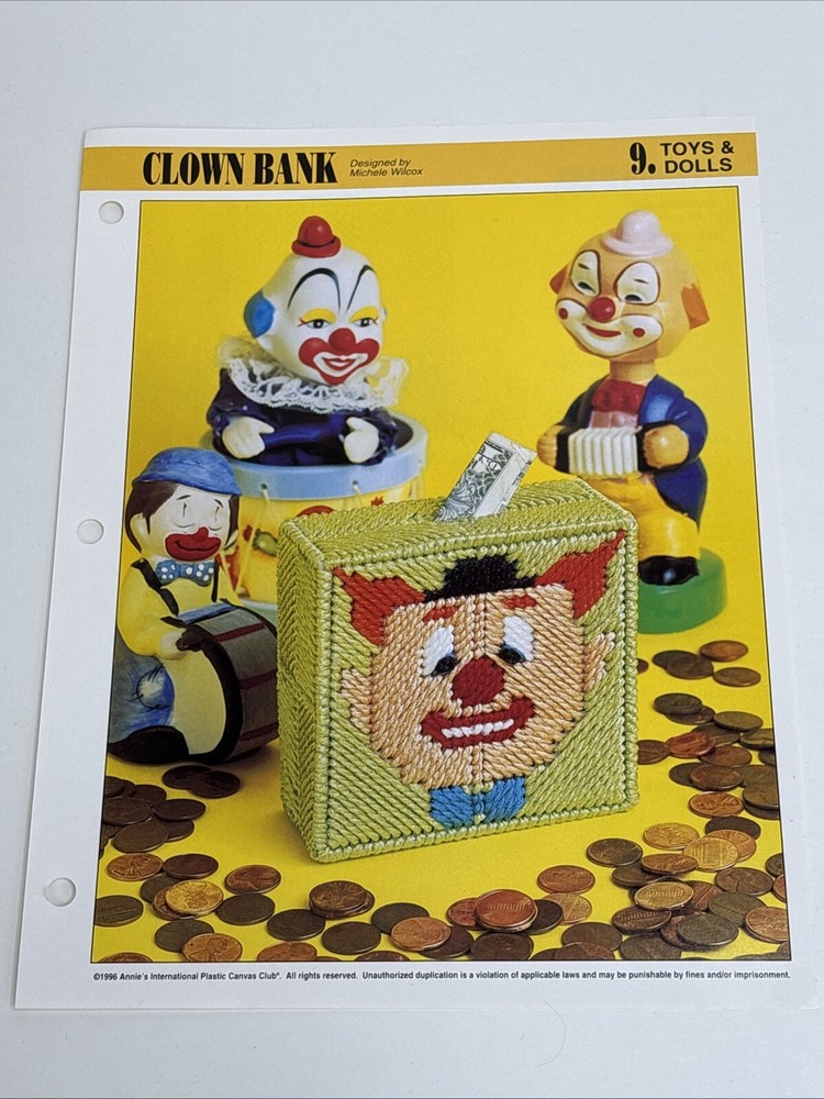Clown Bank Annie's Attic Plastic Canvas Pattern Page