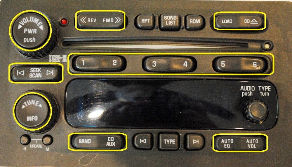 AM-FM 6 CD Stereo Buttons Knobs Replacement Set Fits 2003-2007 GM Delphi Radio