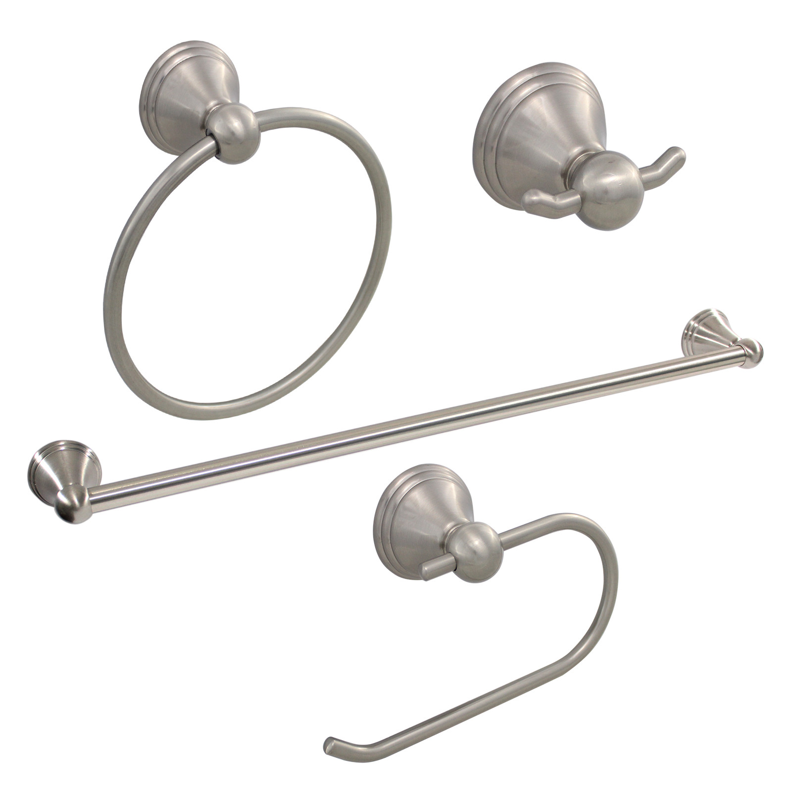 4 Piece Bathroom Hardware Accessories Set with 24" Towel Bar - Brushed Nickel