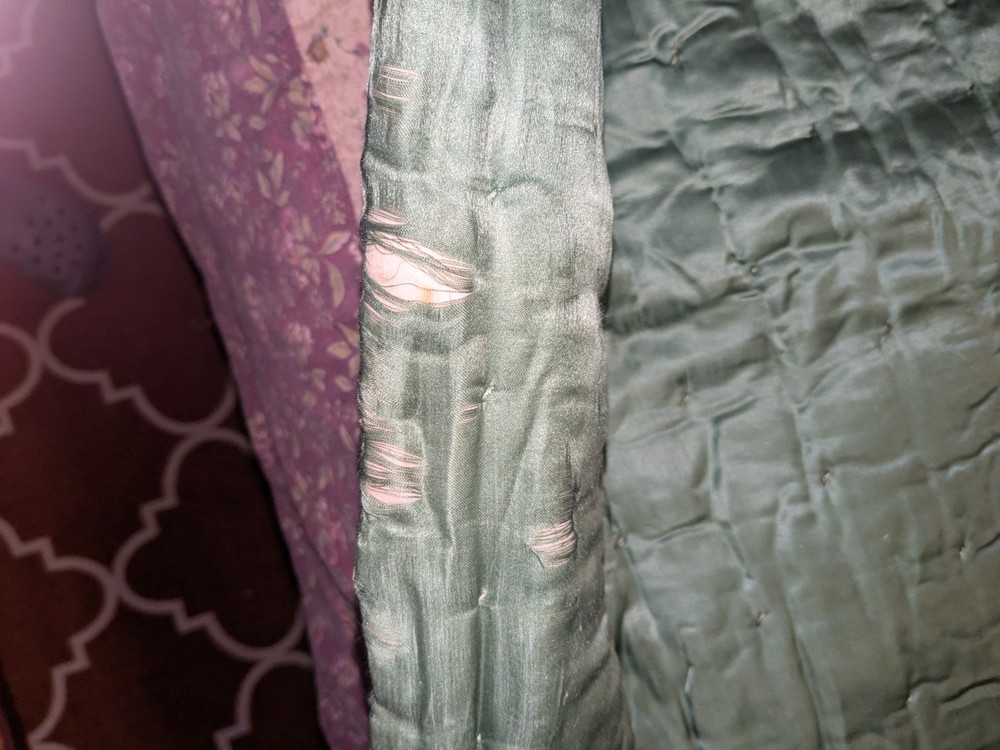 Unique Antique Puff Biscuit Patchwork Fabric Quilt ~ Green Back