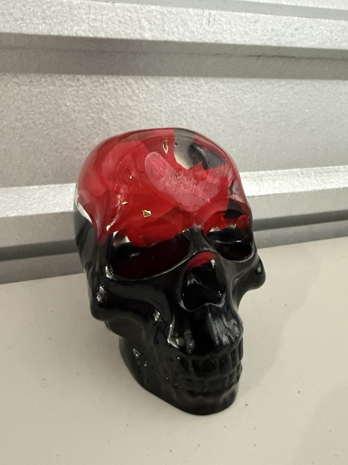 Black Red Crystal Skull Rose Statues Halloween  Glass Skull Head 5”