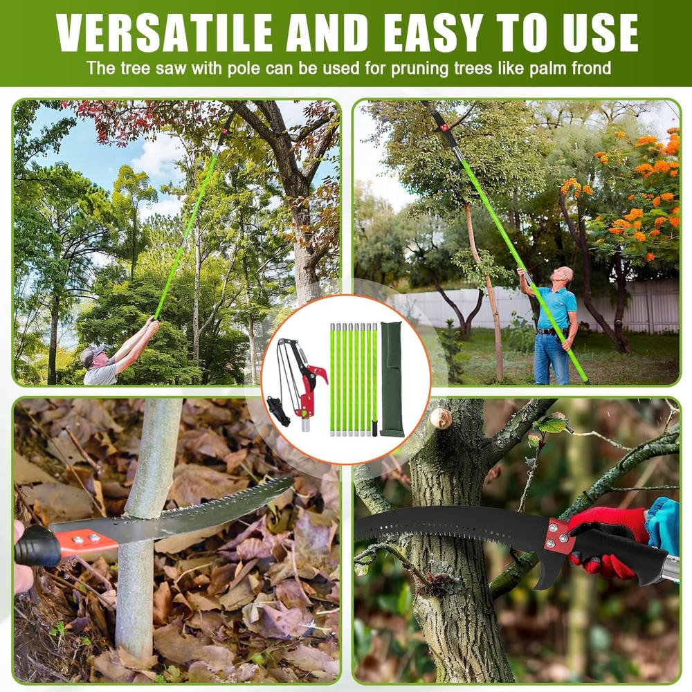 Tree Pruner Pole Saw for Trimming, 7.3-27ft Manual Extendable Tree Trimmer, I...