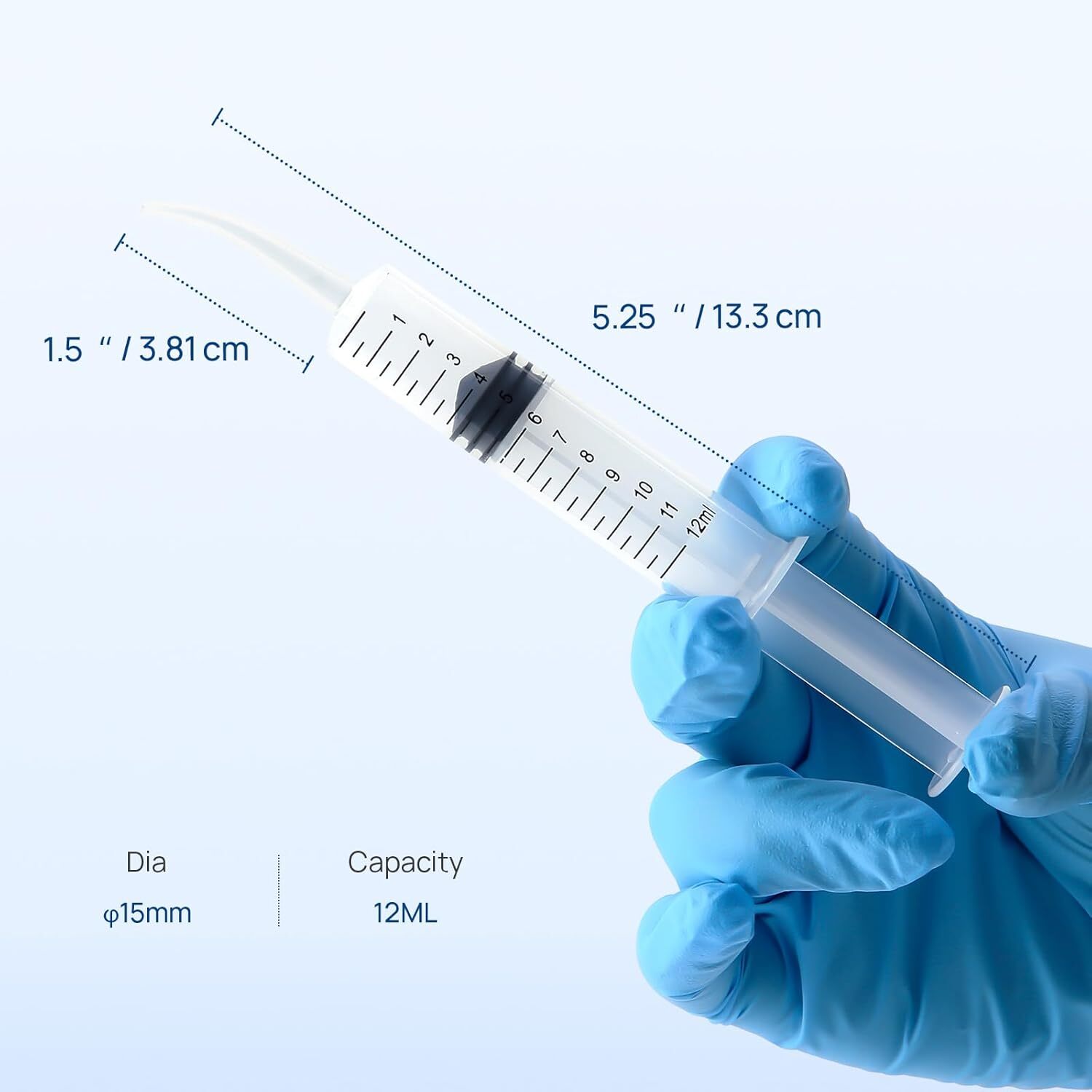 10Pcs Dental Irrigation Syringes Long Curved Tips Syringe Measurement 12CC