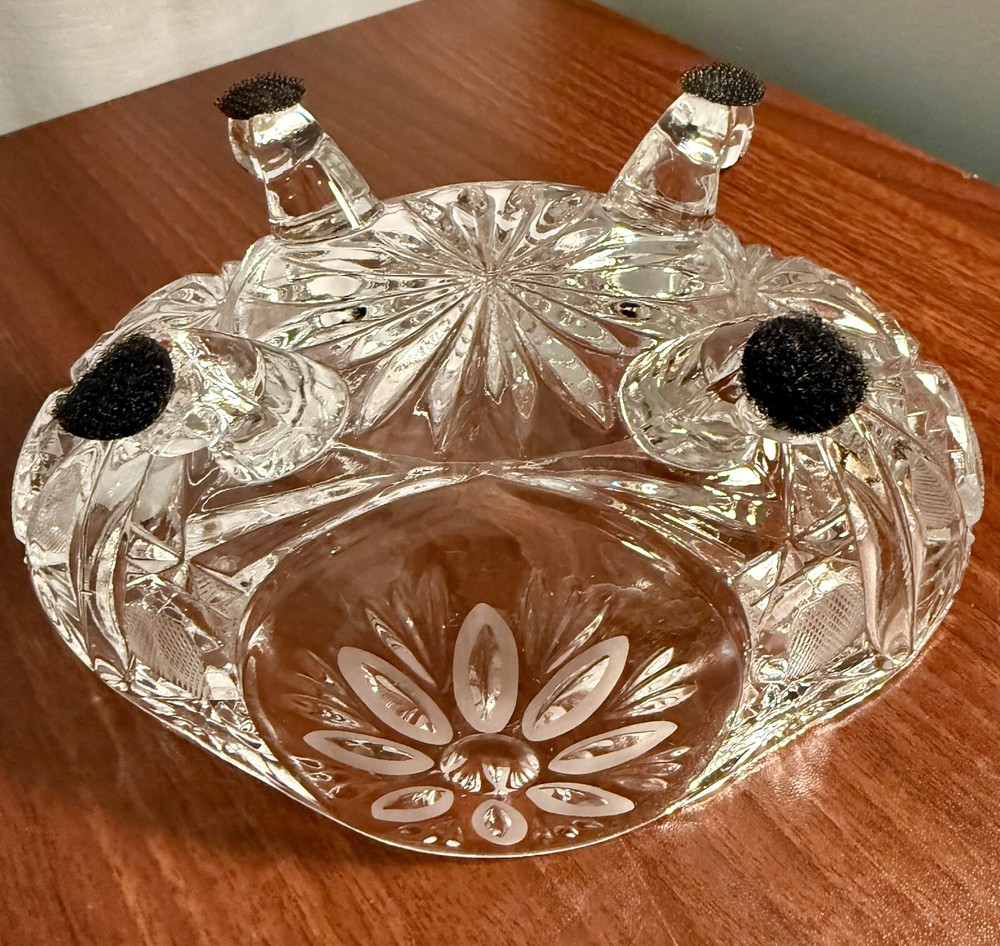 Large Heavy Etched Crystal Covered Oval Bowl/Dish