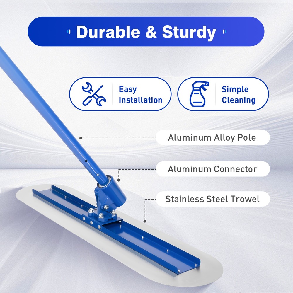 Bull Float 48x12” Concrete Float Tool Trowel Float With 3 Handles Round End Blue