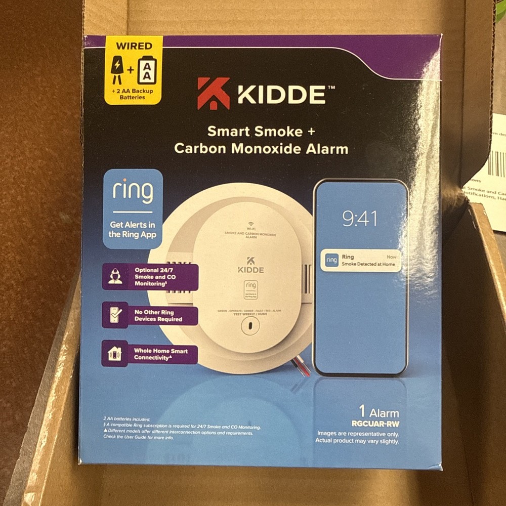 Kidde Smart Smoke and Carbon Monoxide Detector, Ring App Enabled Hardwired