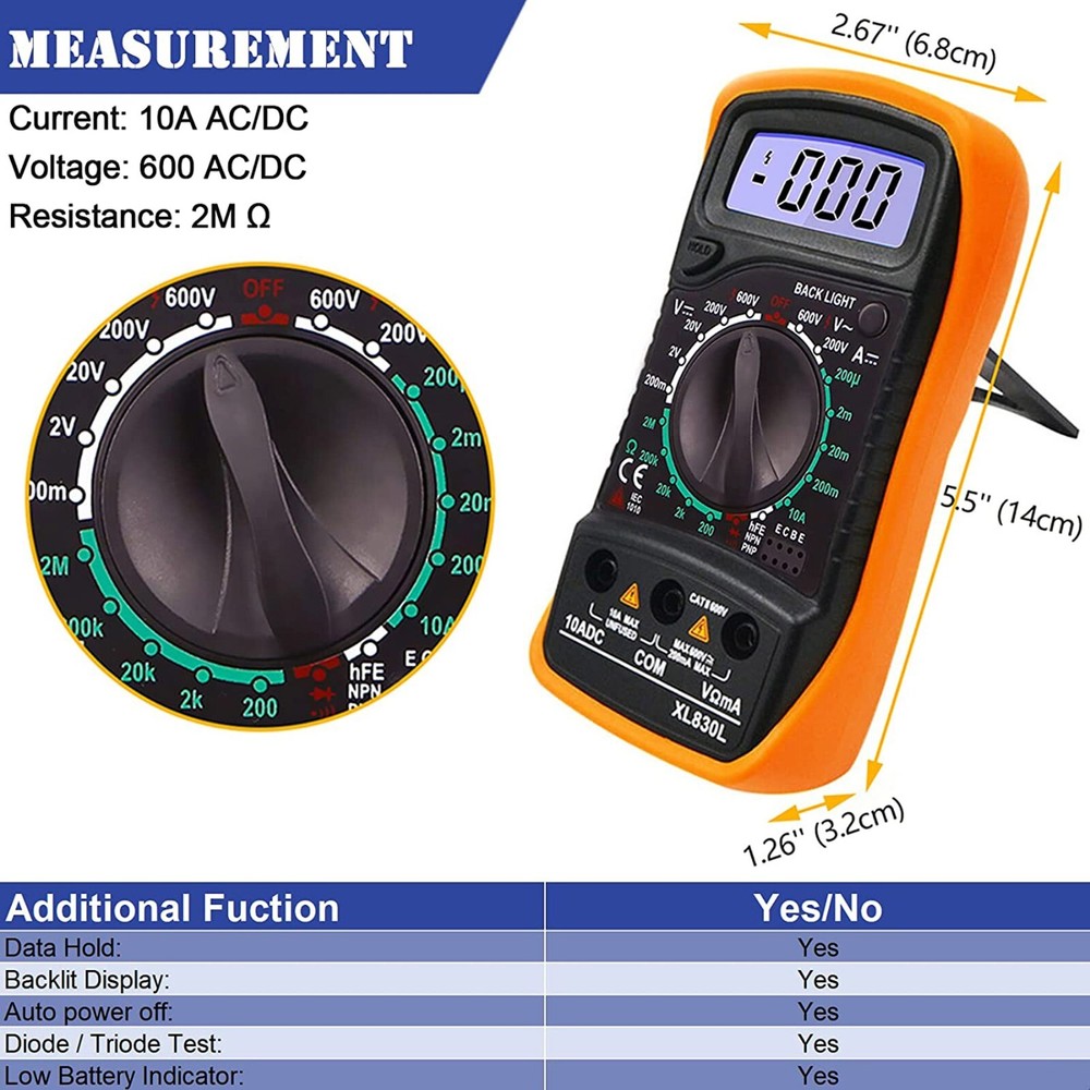 LCD Digital MULTIMETER Voltmeter Ammeter Ohmmeter Volt AC DC Tester Leads Meters