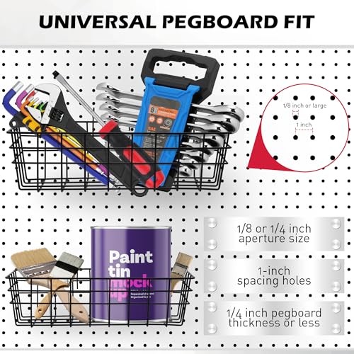 5-Piece Pegboard Baskets Set - Heavy Duty Peg Board Organizer Accessories Bin