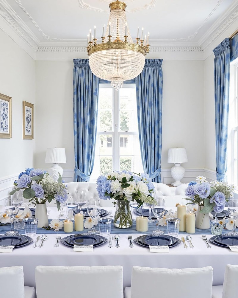 175pcs Blue & Silver Plastic Plates Elegant Disposable Dinnerware Set Suitable