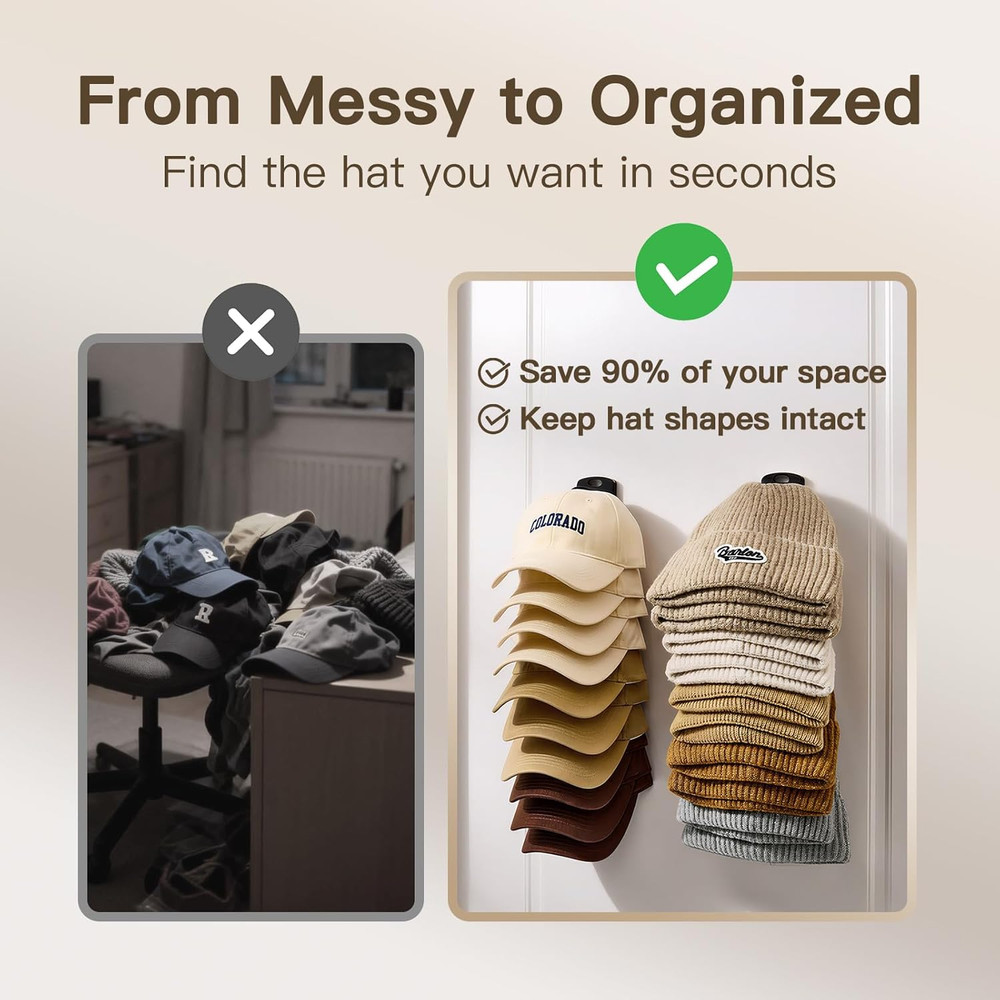 Hat Organizer for Wall 2 Pack Adhesive Hat Rack for Baseball Caps No Drilling