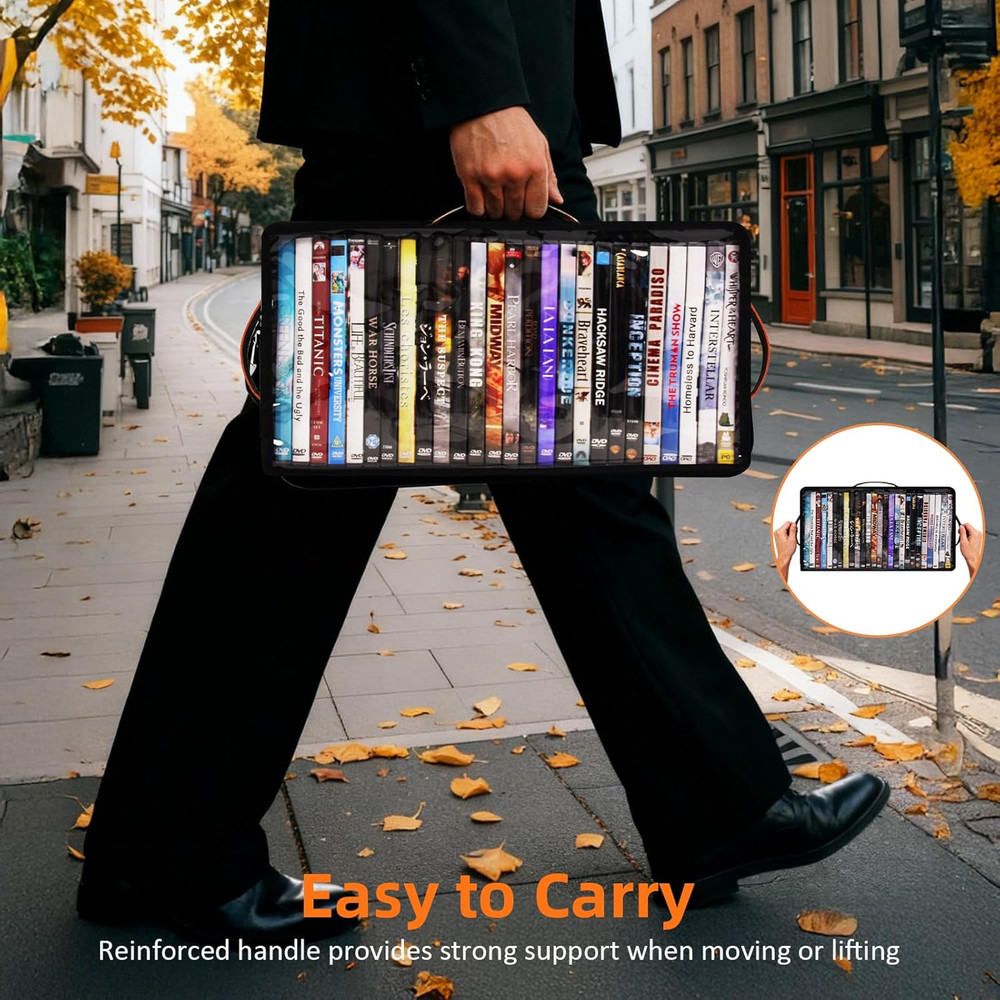 4 Pack DVD Storage Box, Stackable Oxford Fabric DVD Cases Holder with Front Zipp