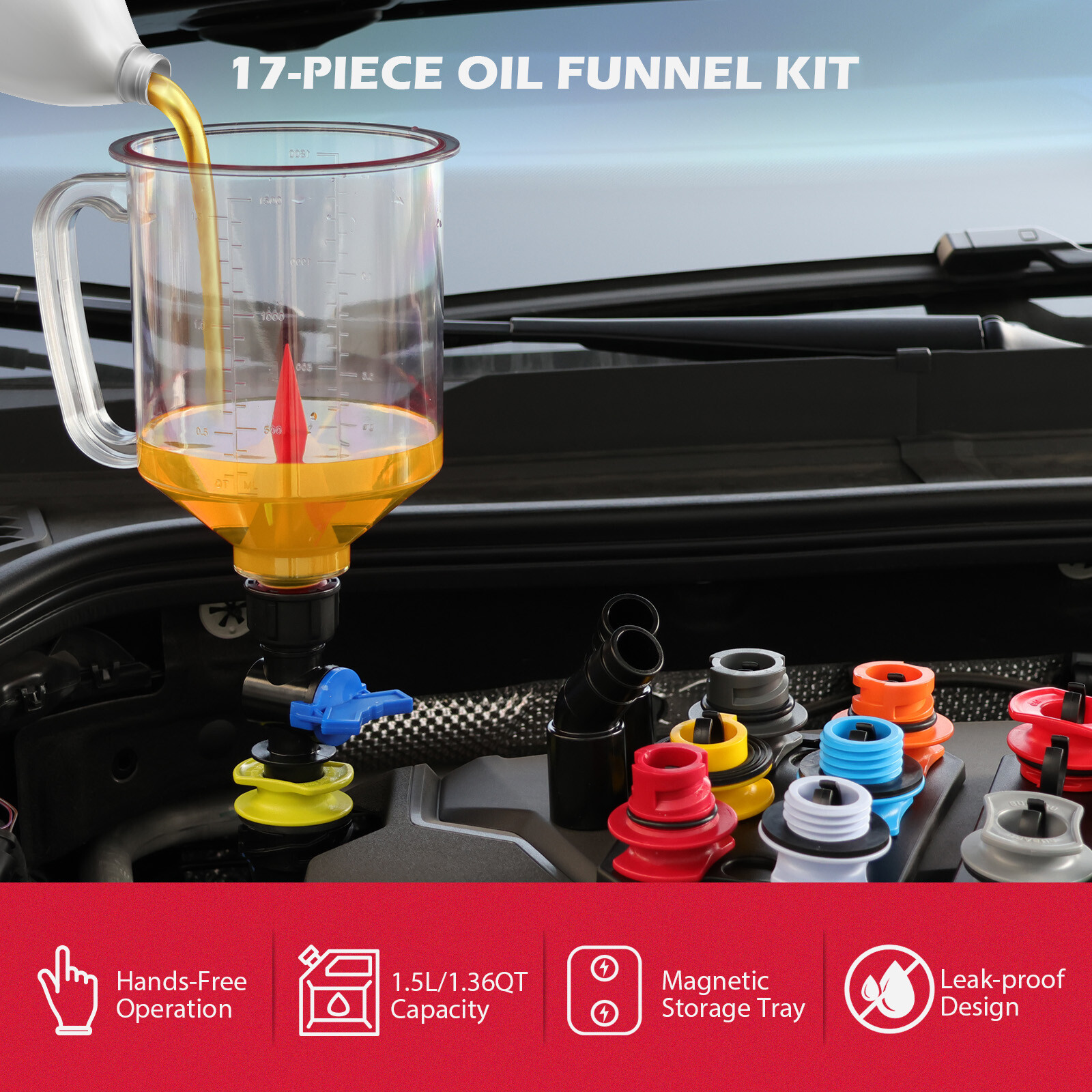 17pcs Multi-Application Oil Funnel Set For Toyota Lexus Mazda Ford Volvo Audi GM