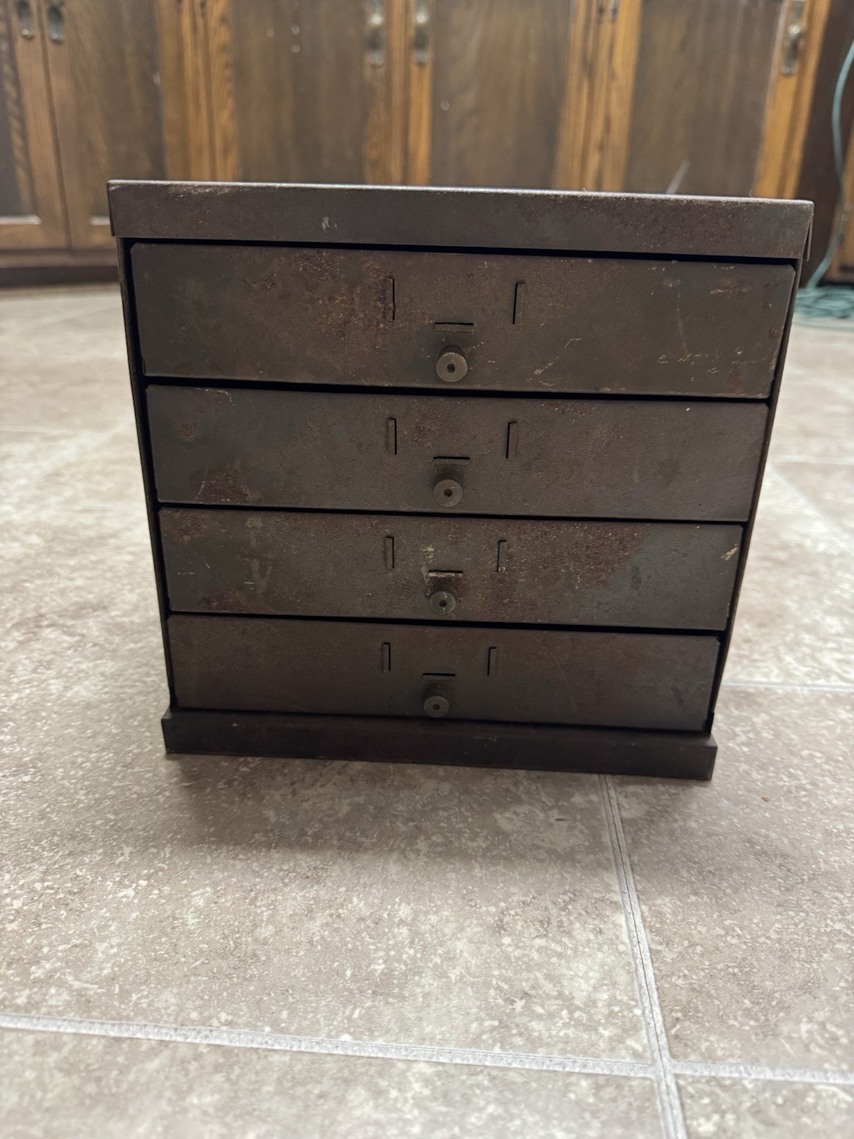 Antique Watchmakers Cabinet Metal Apothecary Industrial Multi 4 Drawer Jewlery