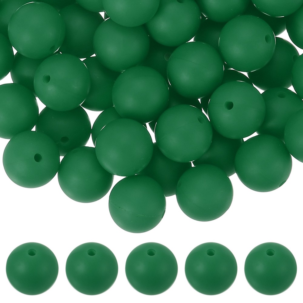 60 Pcs Silicone Beads, 15mm Bulk Beads for Keychain Making, Green