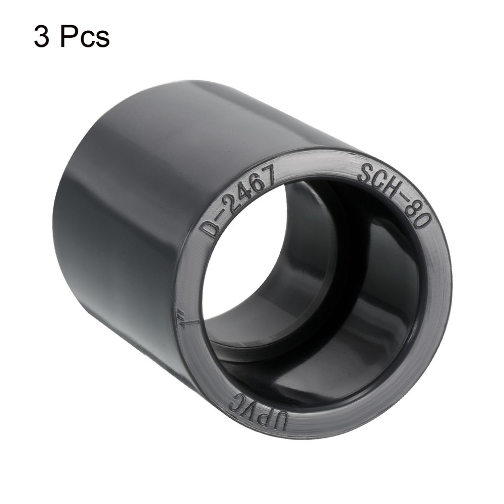 3pcs 1" Socket SCH80 UPVC Pipe Fitting Straight Coupling Connector, Grey