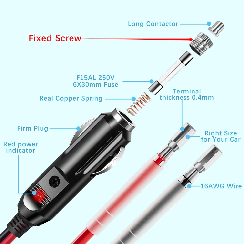 Cigarette Lighter Plug 12V Fused Replacement 2 Pack with LED Indicator | Easy