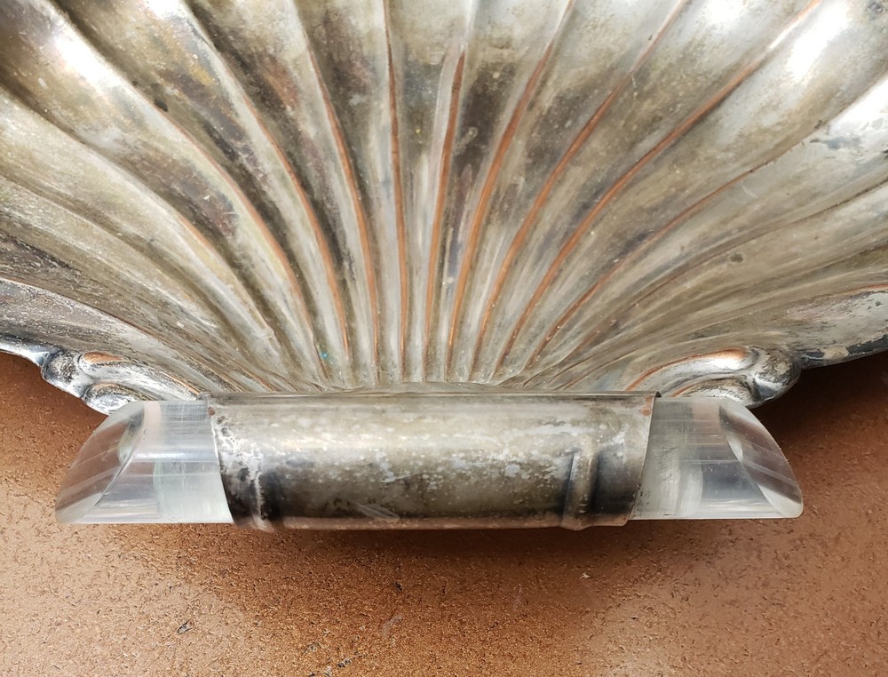 Bernard Rice & Sons APOLLO Silverplate Shell Form Tray Lucite Handle #7130
