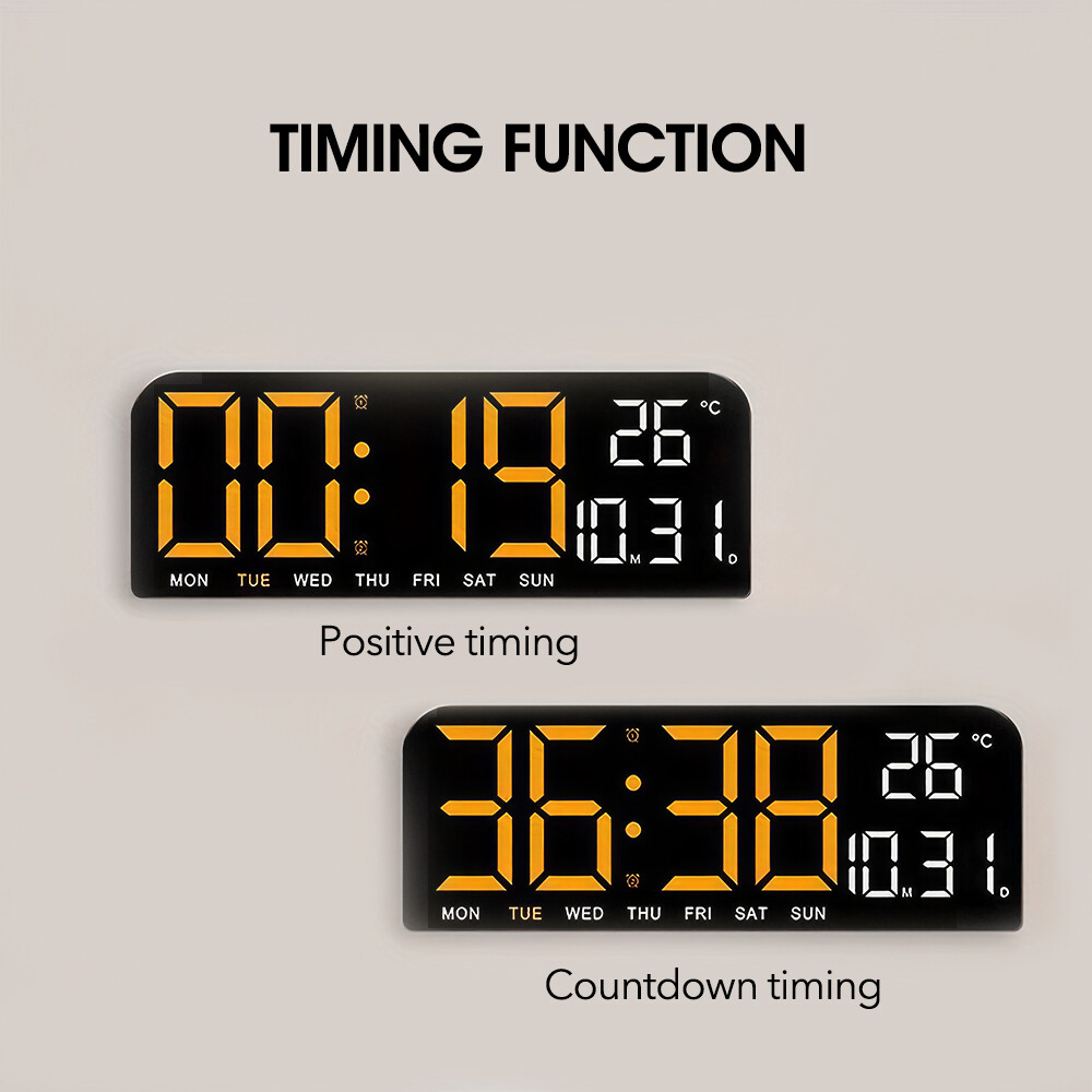 10" Digital Wall Clock Large Display with Auto-Dimming Date/Week/Temperature