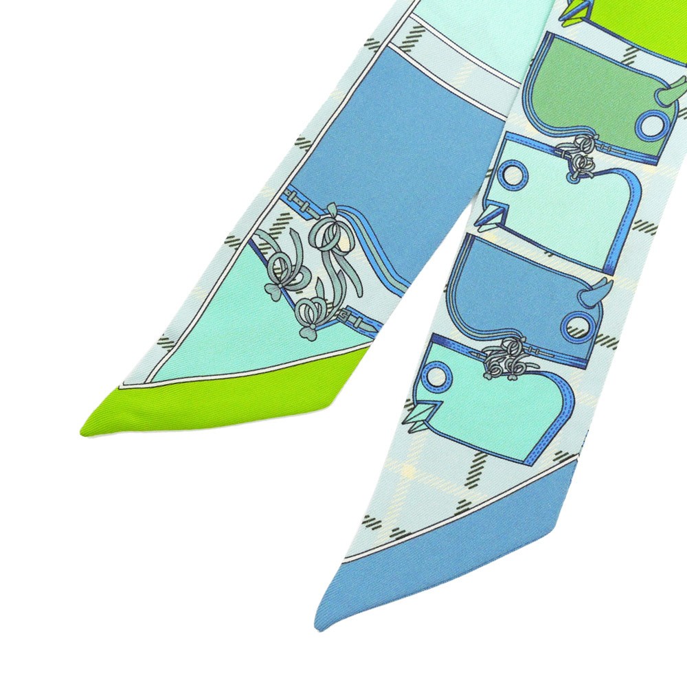 Hermes Twilly Camaille Yellow Multicolor Silk Scarf Used