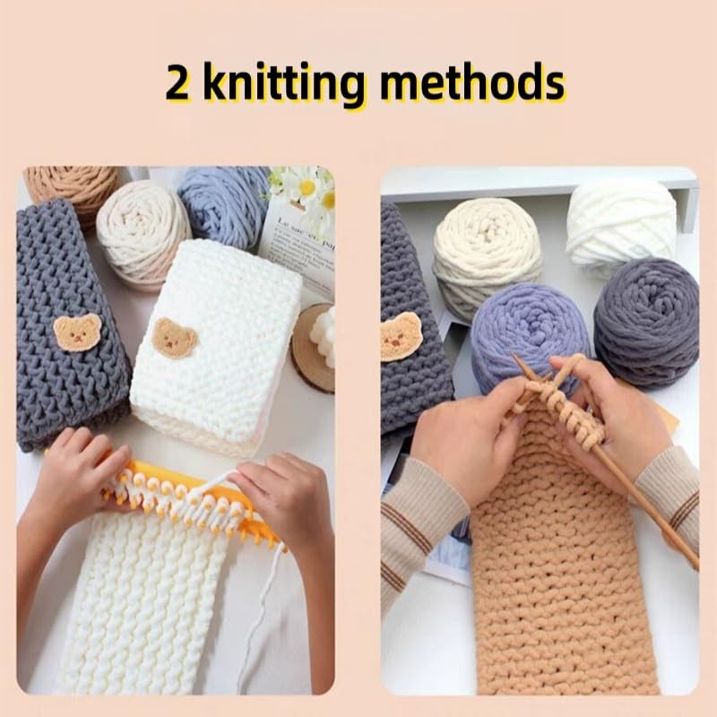 Warm Thick Scarf Knitting Kit - 4pcs Yarn + Knitting Tools + Bear Pattern Acc...