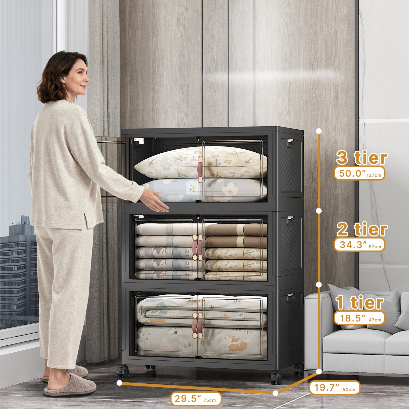 UAMFURI Extra Large Stackable Storage Bins with Lids & Wheels & Door Containers