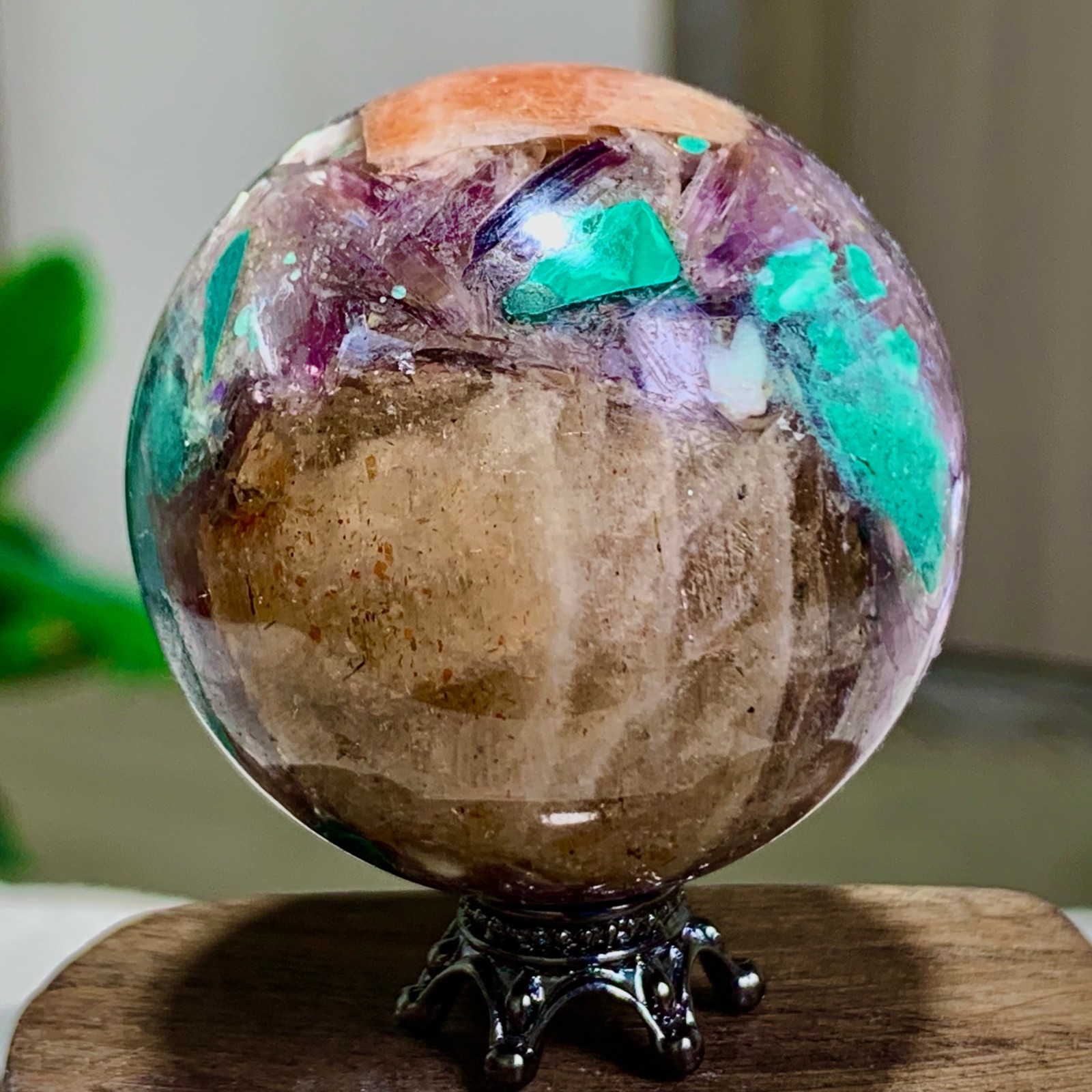 91G Newly discovered rare malachite purple mica symbiotic sphere restoration