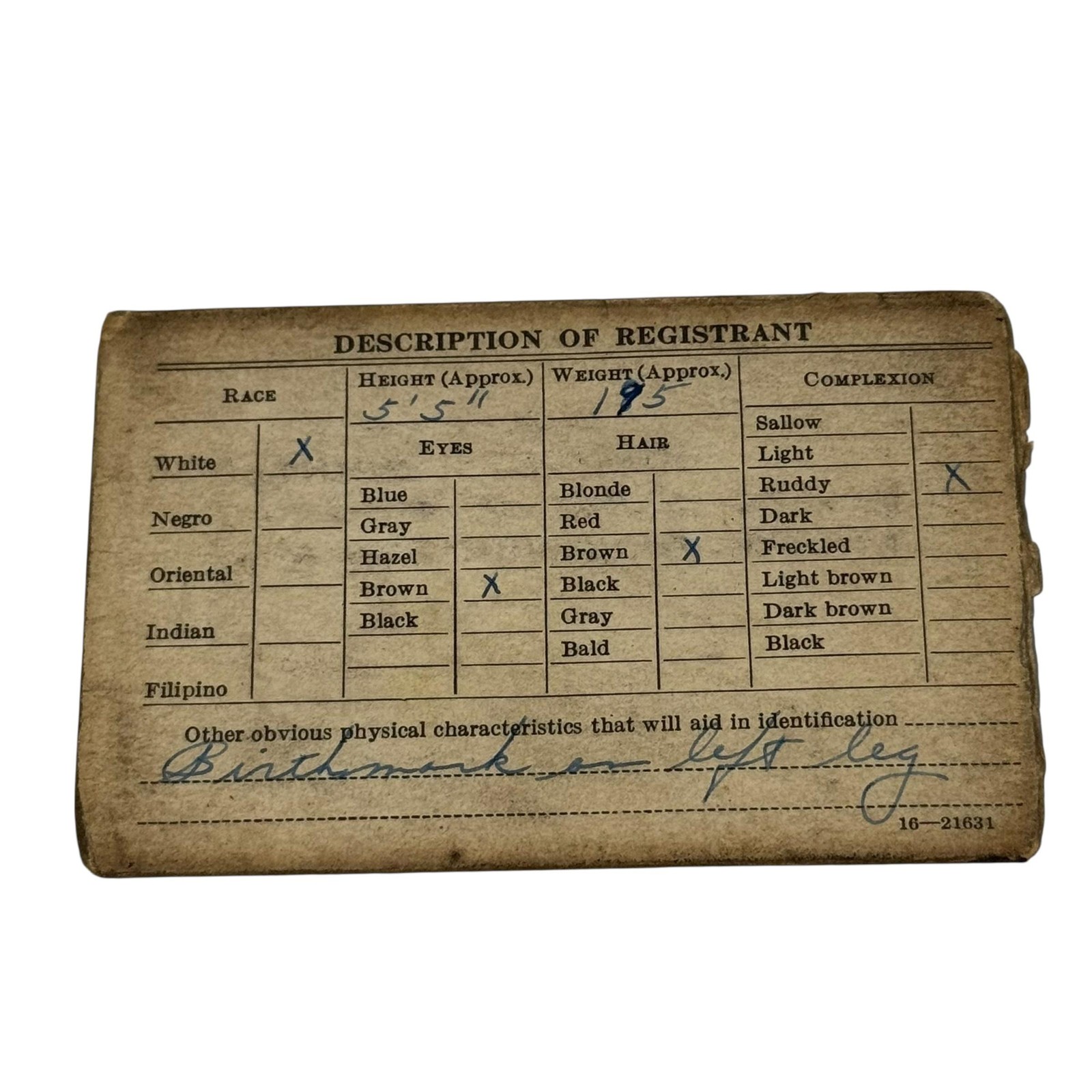 Vintage 1942 WWII Selective Service Registration Certificate Military USA Berwyn