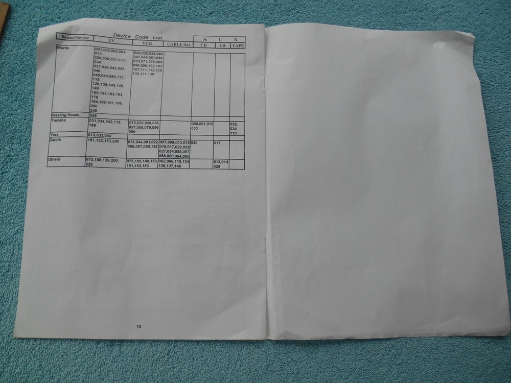 VINTAGE PANASONIC EUR511500 UNIVERSAL REMOTE CONTROL REFERENCE GUIDE & CODE LIST