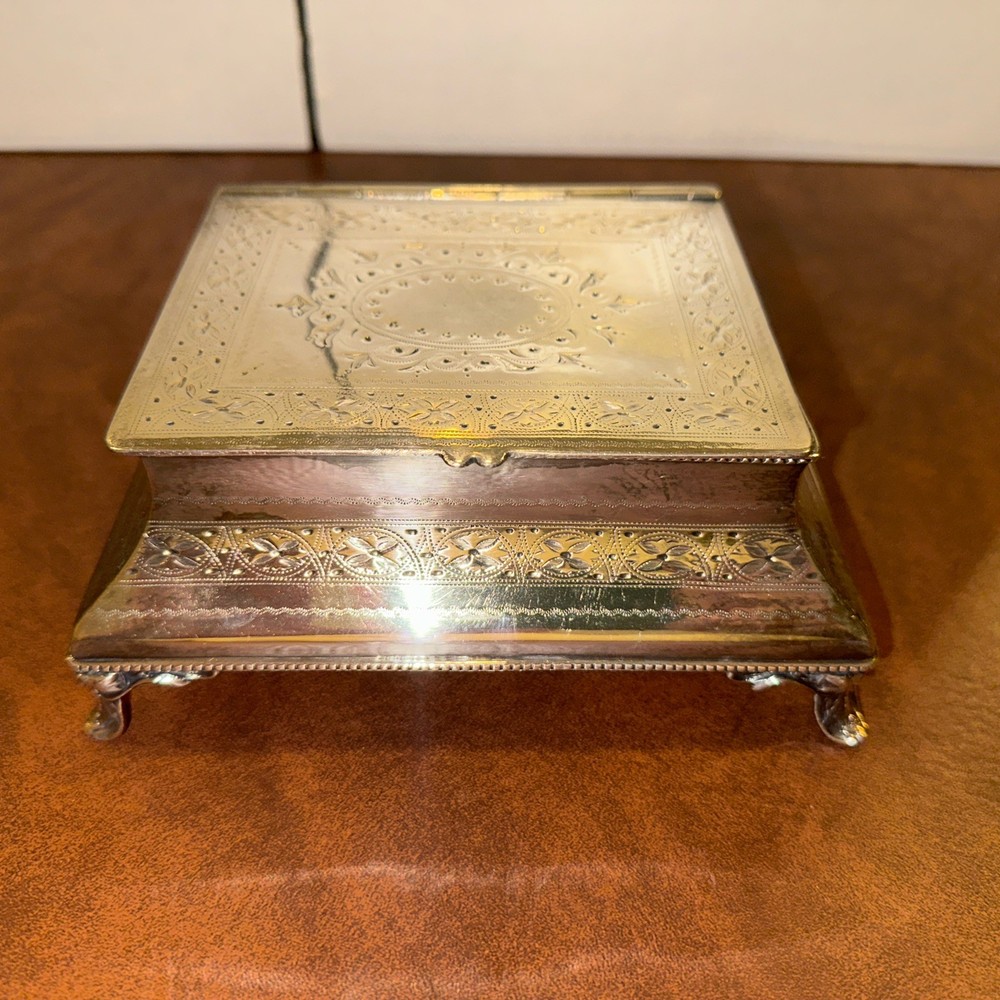 Victorian Silverplate Footed Box Bright Cut