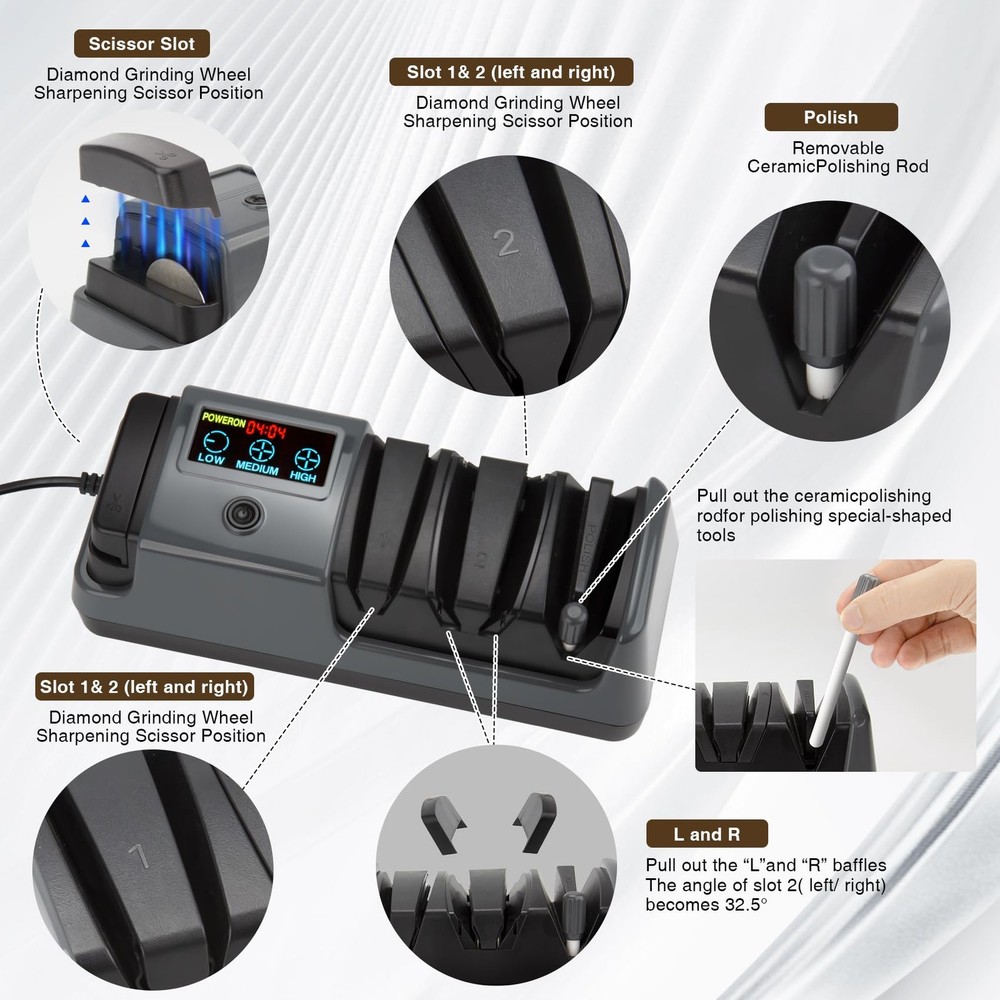 Professional 3-Stage Sharpener for Kitchen , LCD Screen, 100% Diamond Abrasiv...