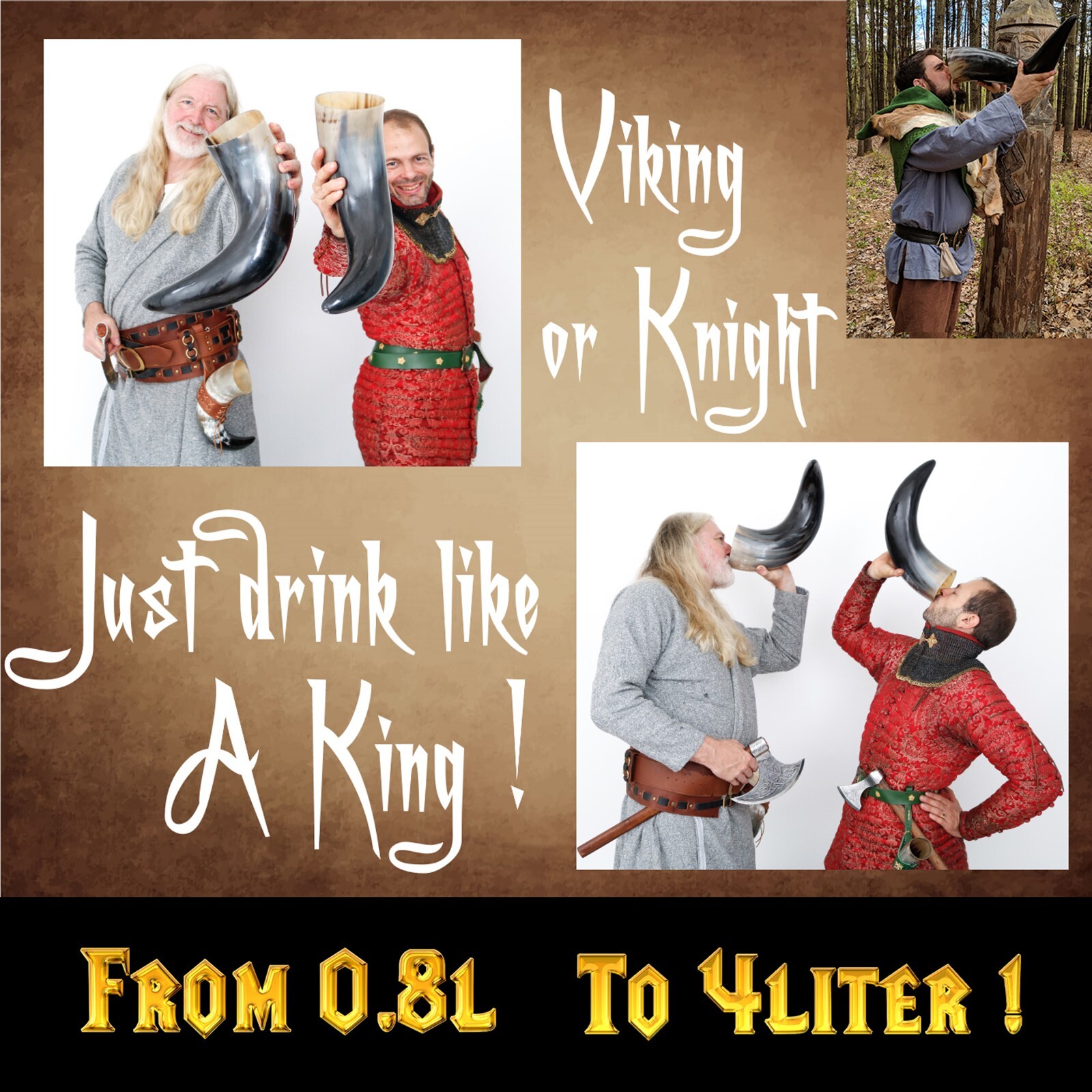 Viking Drinking Horn Mug with 4 Litre Capacity and Free Canvas Bag Medieval Ale