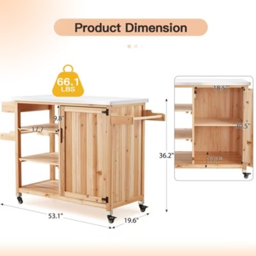 HOMMOW Outdoor Kitchen Island,Versatile Solid Wood Movable Patio Table
