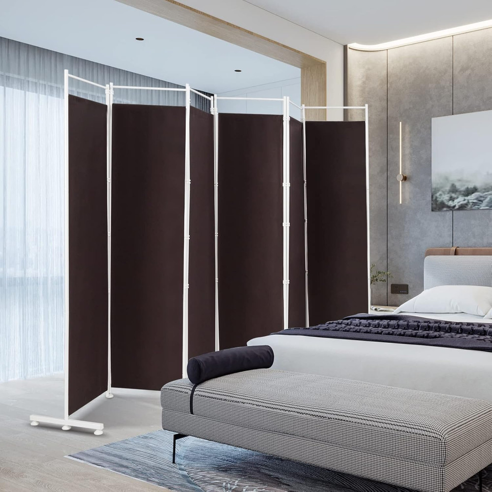 6 Ft Folding Room Divider - 6 Panel Freestanding Privacy Screen (Brown)