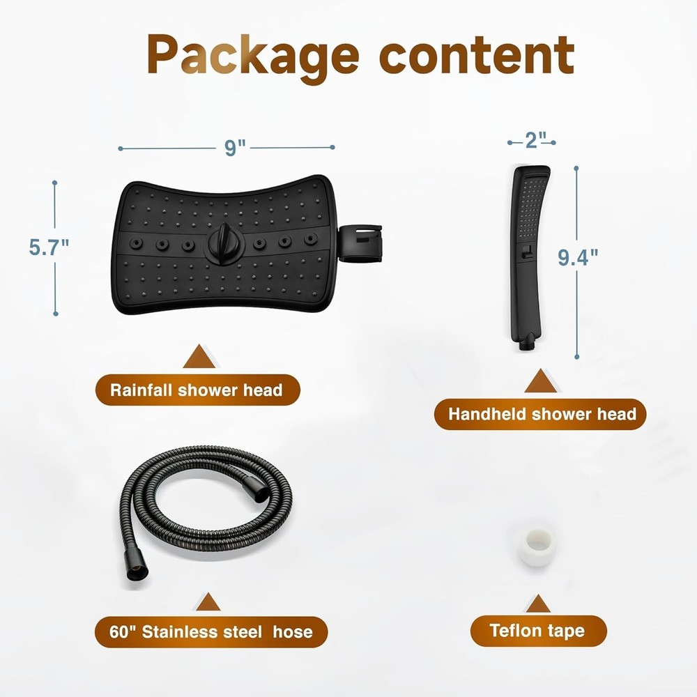 "Bright Showers" Multi Function Rain Chrome Shower Head Matt Black PSS3919-04