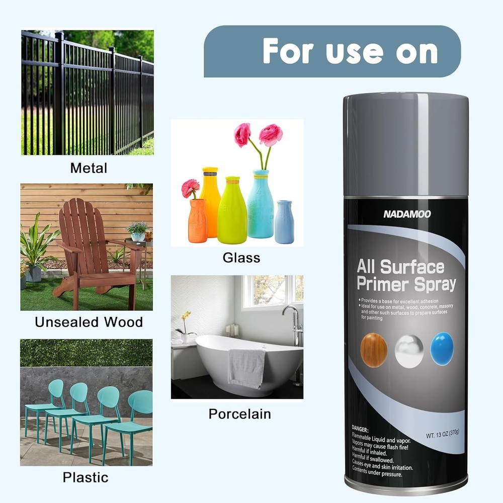 All Surface Primer Spray, One-Part Epoxy Primer Matte Gray, 1 Can for Multi Surf