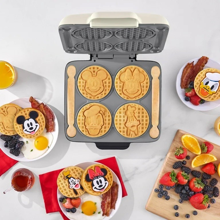 Disney DASH No-Drip Novelty Waffle Maker 4 Mini Ceramic Nonstick White
