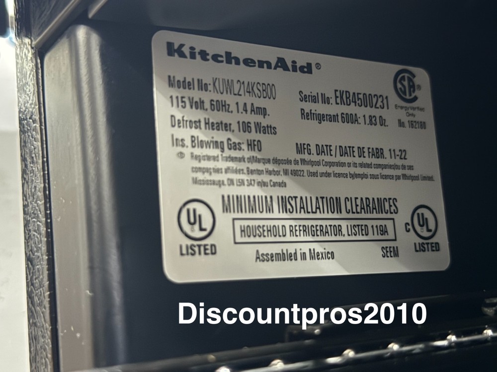 KitchenAid KUWL214KSB 24″ Undercounter Wine Cellar — DISPLAY MODEL