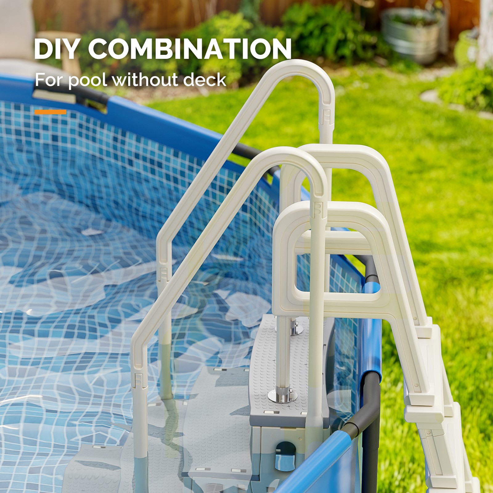 5 Step Ladder with Handrails of 300 lbs Capacity for 44in Swimming Pools