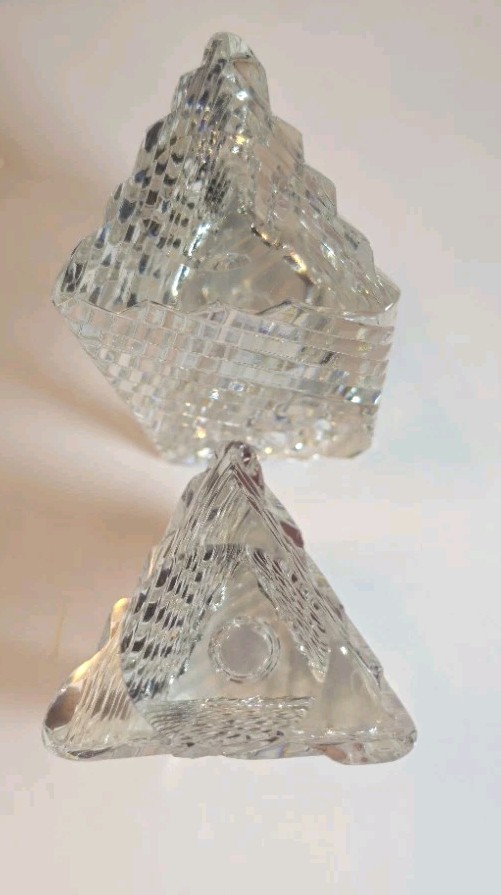 Rogaska Crystal Triangular Candle Holder/ Cut Ribbed Pattern / 5"
