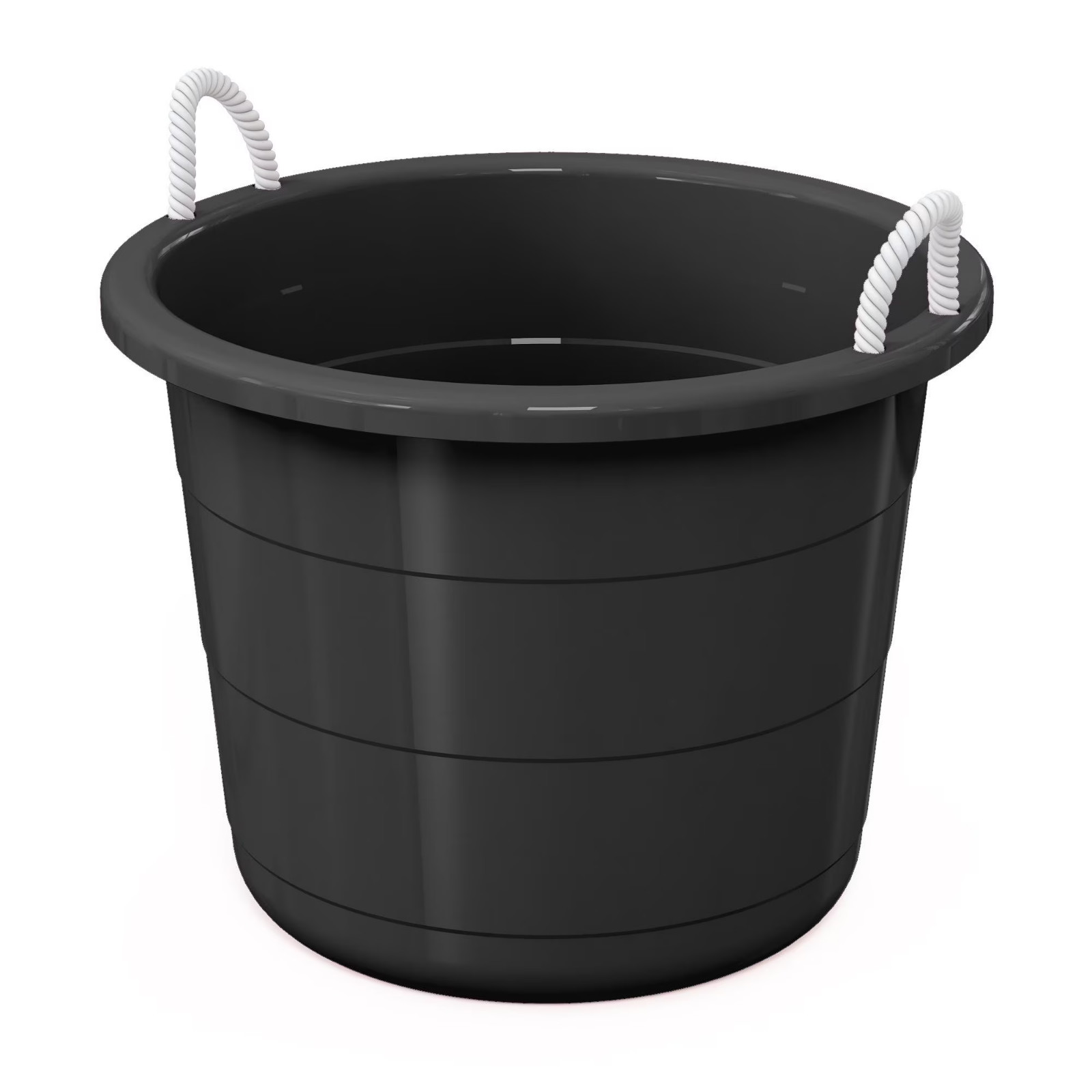 Black 17-Gallon Storage Tub - Flexible Plastic, Rope Handles, Utility Bucket
