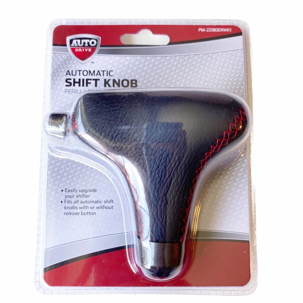 Universal Automatic Shift Knob Replacement W/ Release Button Black W/ Red Stitch