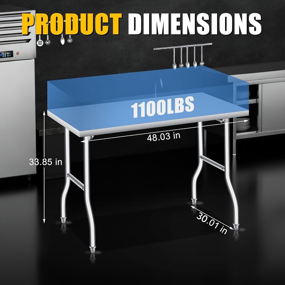 Folding Stainless Steel Table, Portable Workbench for Kitchen with Undershelf