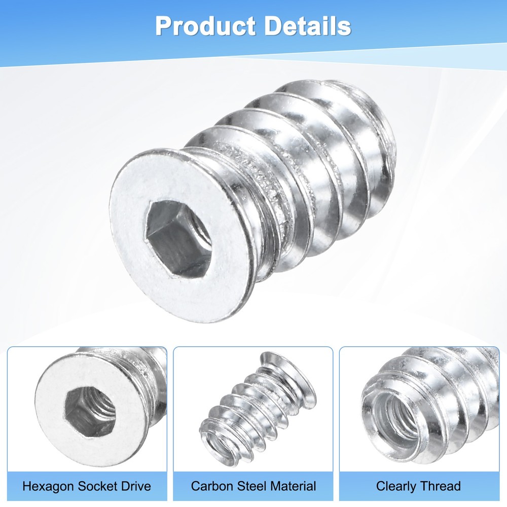 20-Pack Threaded Inserts for Wood, M4x12mm Threaded Insert Nuts [Silver Tone]