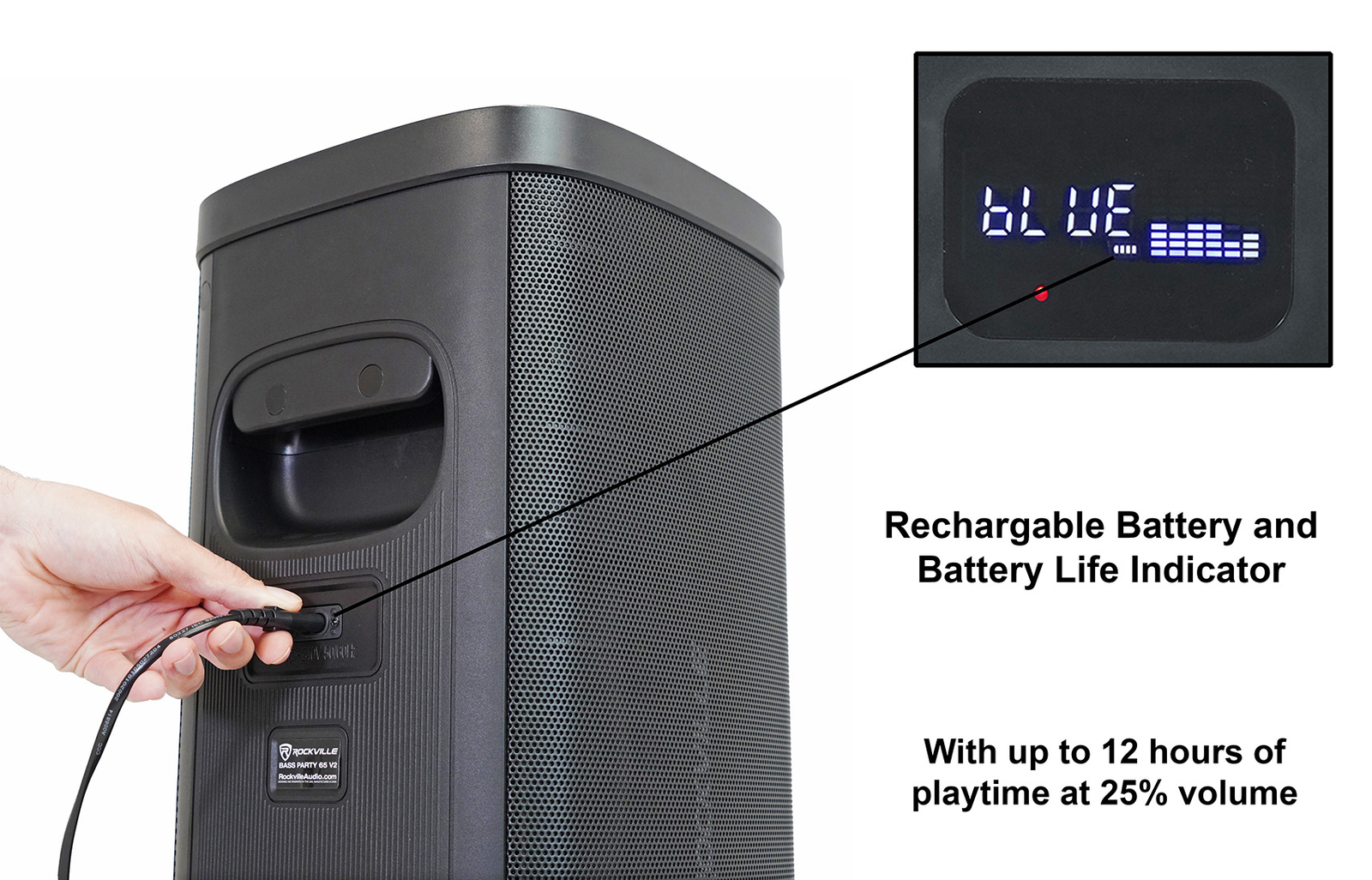 Rockville BASS PARTY 65 V2 1200w Battery Powered LED Bluetooth Speaker Mic Input